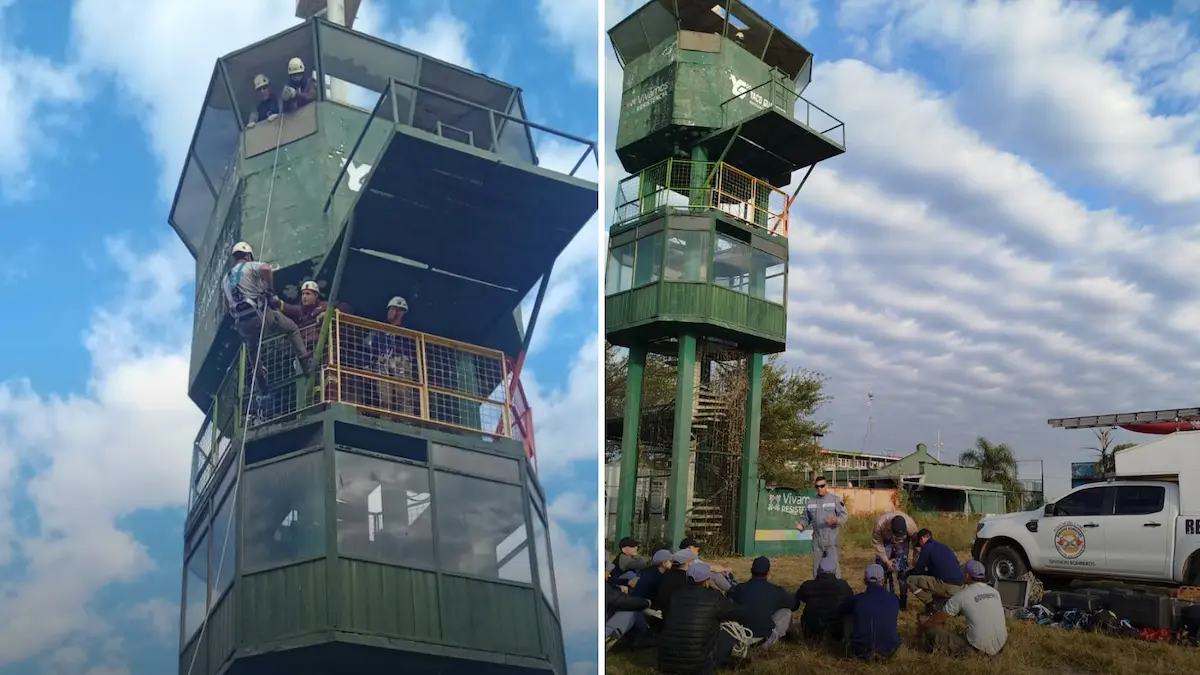 Capacitación Bomberos Charata: operaciones en altura en el autódromo
