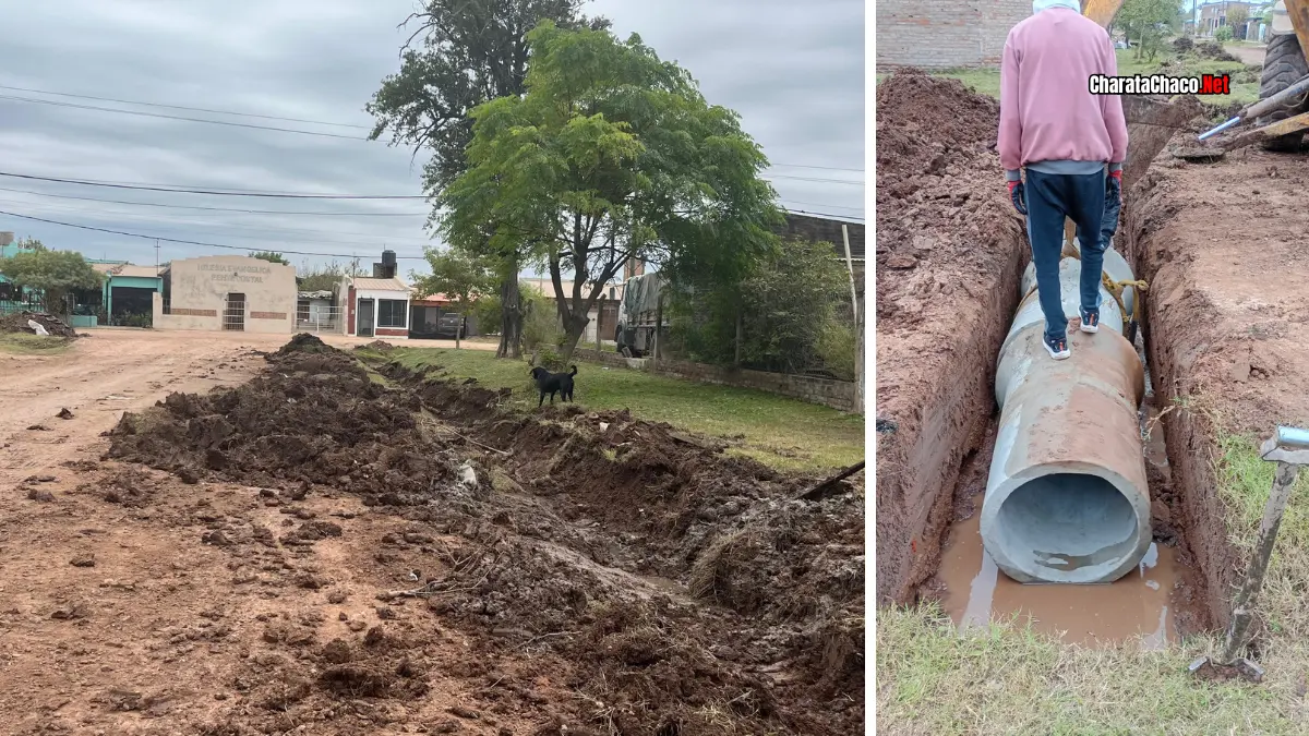Obras de alcantarillas y desagües en Charata: avance en Castelli y Cabral 2026