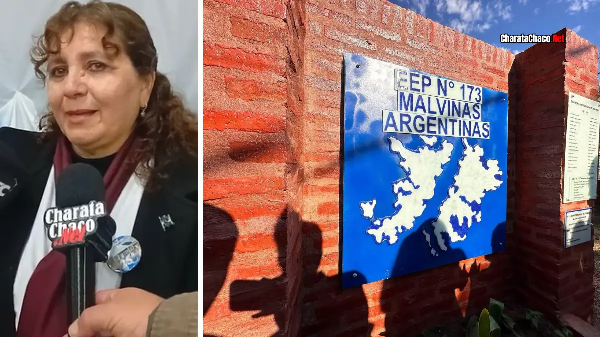 Escuela 173 de Charata: el mural Malvinas y la bandera que los niños izarán cada día