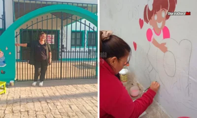 El mural del Jardín 39 de Charata: Sandra Acuña pinta con amor