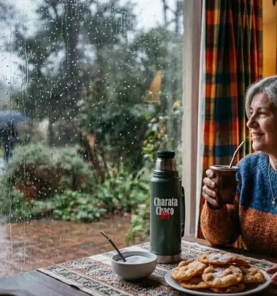 Torta frita y mate en Charata: la postal de cada lluvia