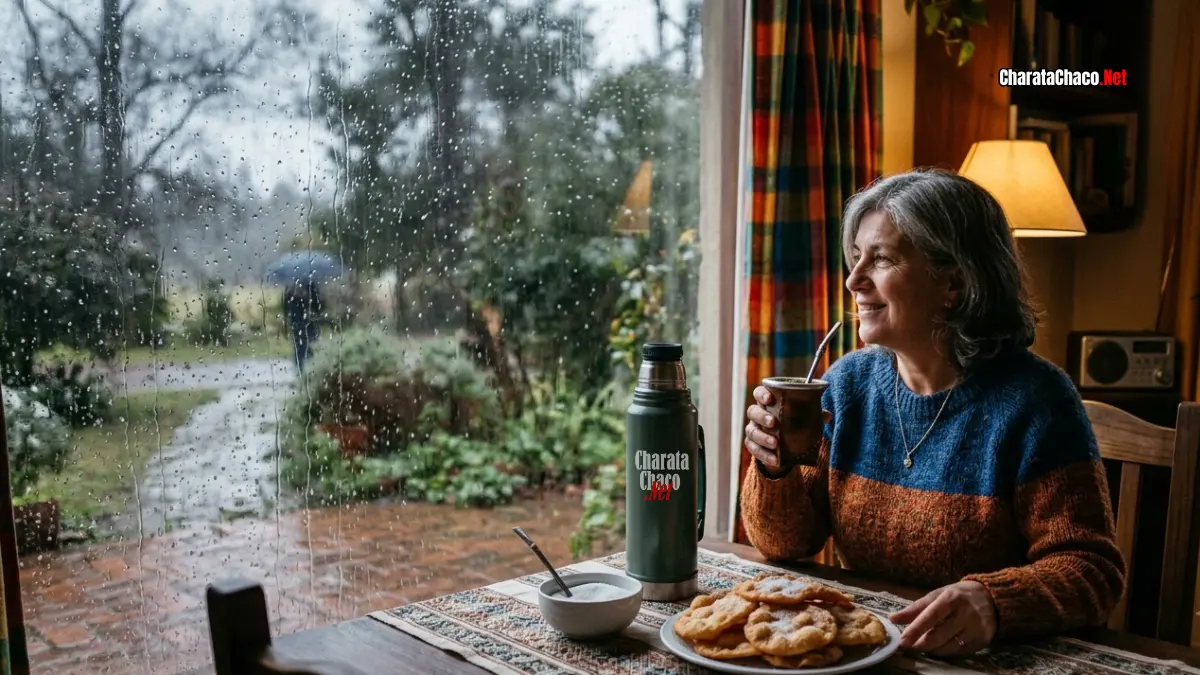Torta frita y mate en Charata: la postal de cada lluvia