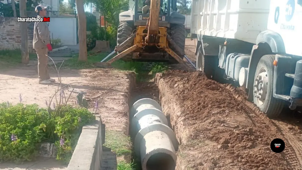 Charata avanza con obras de alcantarillado en Malvinas