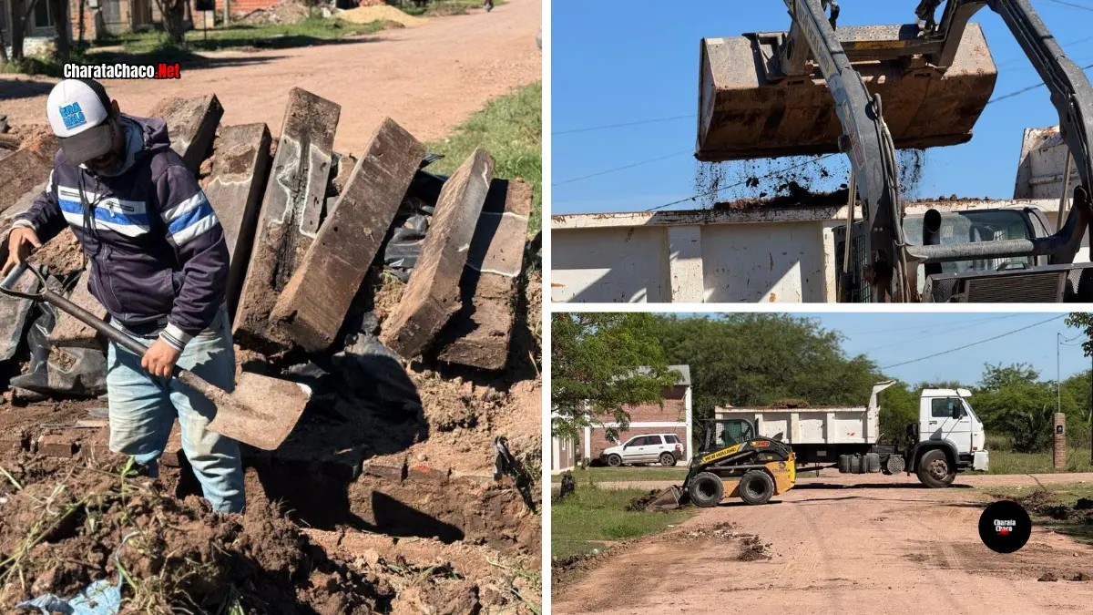 Charata limpia alcantarillas ante las lluvias de El Niño